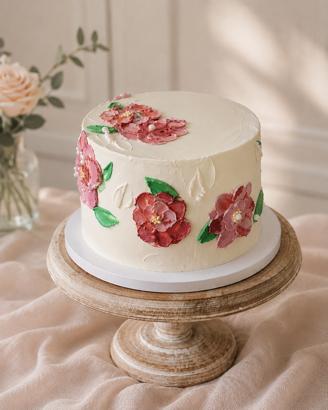 Celebration cake with textured pink floral buttercream design